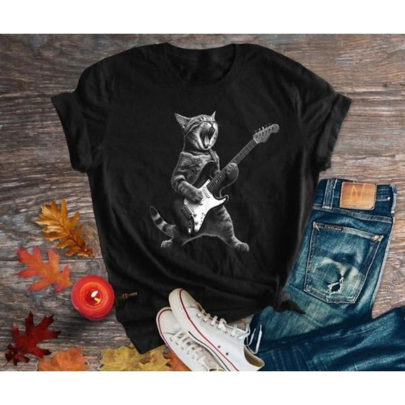 Rock Cat Playing Guitar , Gift for Cat Lovers and Rock Lovers, Gift for Cat Mom and Cat Dad Funny Cat Shirt , Unisex...