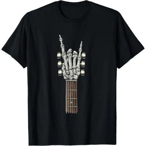 Rock On Guitar Neck Skeleton Hand Sign Rock & Roll Band Tees T-Shirt Made in USA Graphic Hoodie, Sweatshirt | GrindPrints.com