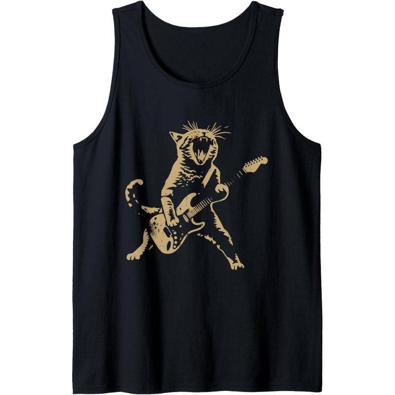 Rock and Roll Guitar Cat Funny Rockstar Cat Playing Guitar Tank Top made in usa T-Shirts, Hoodie, Sweatshirt