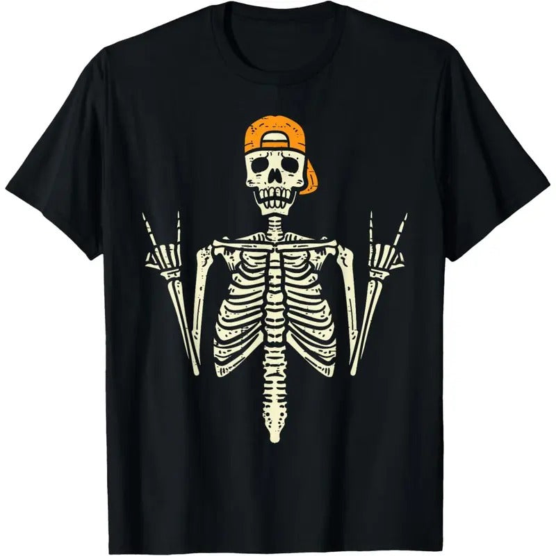Rocker Skeleton Cap Skater Cool Halloween Punk Rock Men Boys T-Shirt made in usa Hoodie, Sweatshirt | GrindPrints.com
