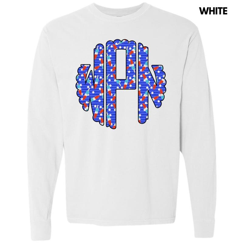 Rocket Pop Monogram Long Sleeve Comfort Colors T-Shirt 'NLB' Hoodie, Sweatshirt | GrindPrints.com