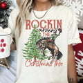 Rockin Around The Christmas Tree Shirt, Country Christmas Shirt, Retro Xmas Western Shirt, Cowboy Christmas Family Tee...