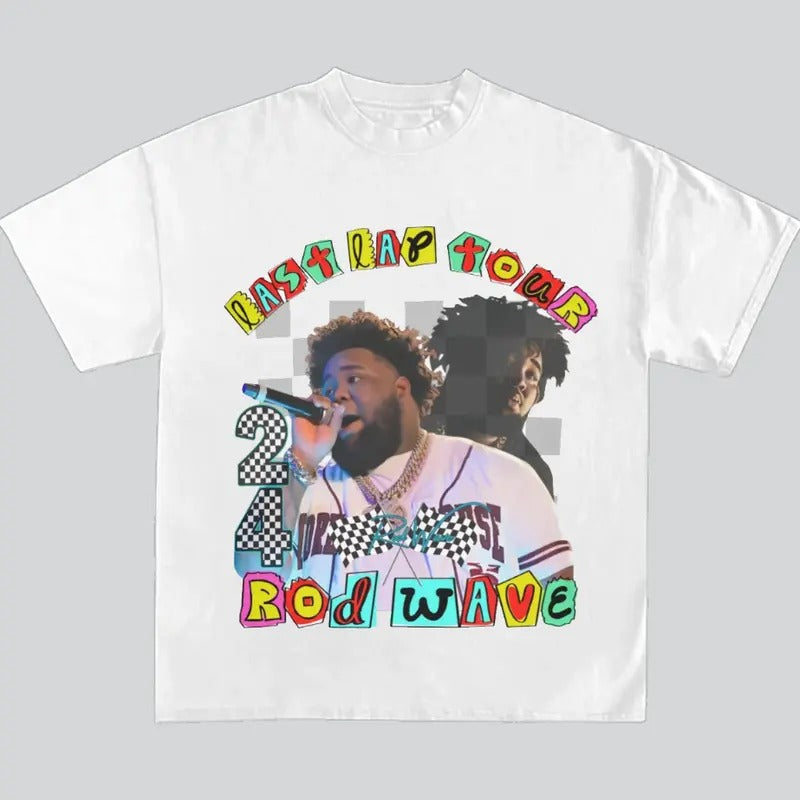 Rod Wave Last Lap 24 Flag Racing Graphic Big Face Rap Tee Shirt Top Shortsleeve Hoodie, Sweatshirt | GrindPrints.com