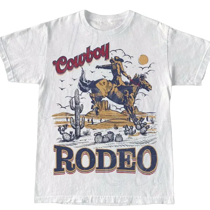Rodeo 90s Graphic Cowboy T-Shirt, Vintage 2000s Wes.tern Shirt Cotton Fabric Hoodie, Sweatshirt | GrindPrints.com