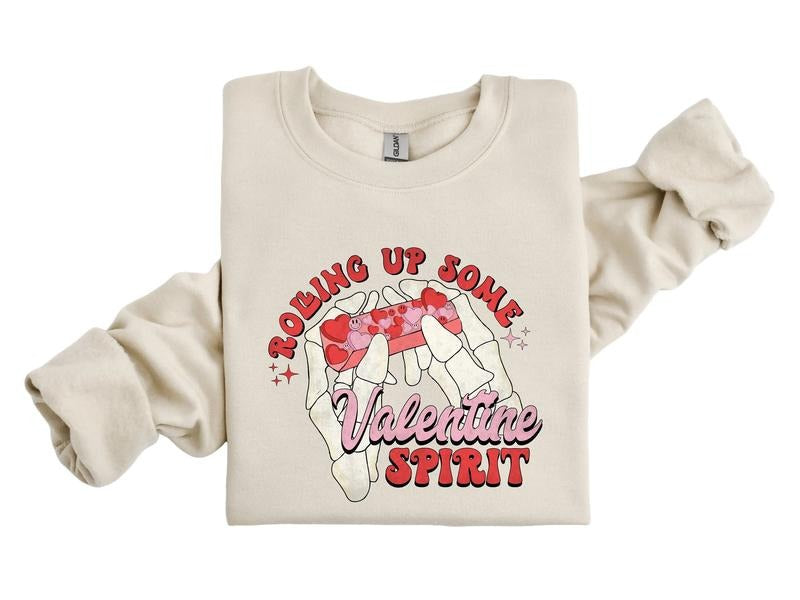 Rolling Up Some Valentine Spirit Sweatshirt, Valentines Tee, Valentines Skeleton T Shirt, Funny Valentines Sweater, Xoxo...