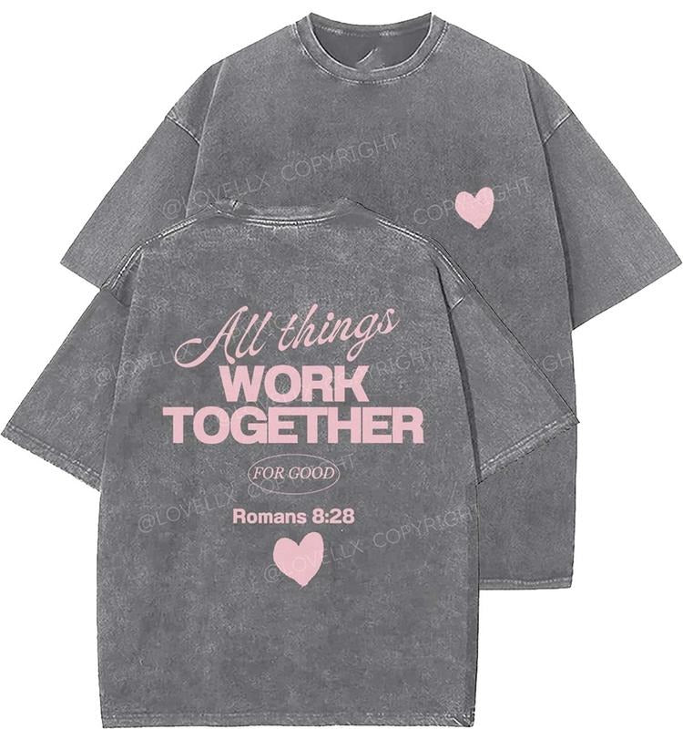 Romans 8_28 Unisex Washed T-Shirt, Christian t shirts, Vintage 90s Graphic Tee, Gift Top Womenswear Cotton Mineral Color...