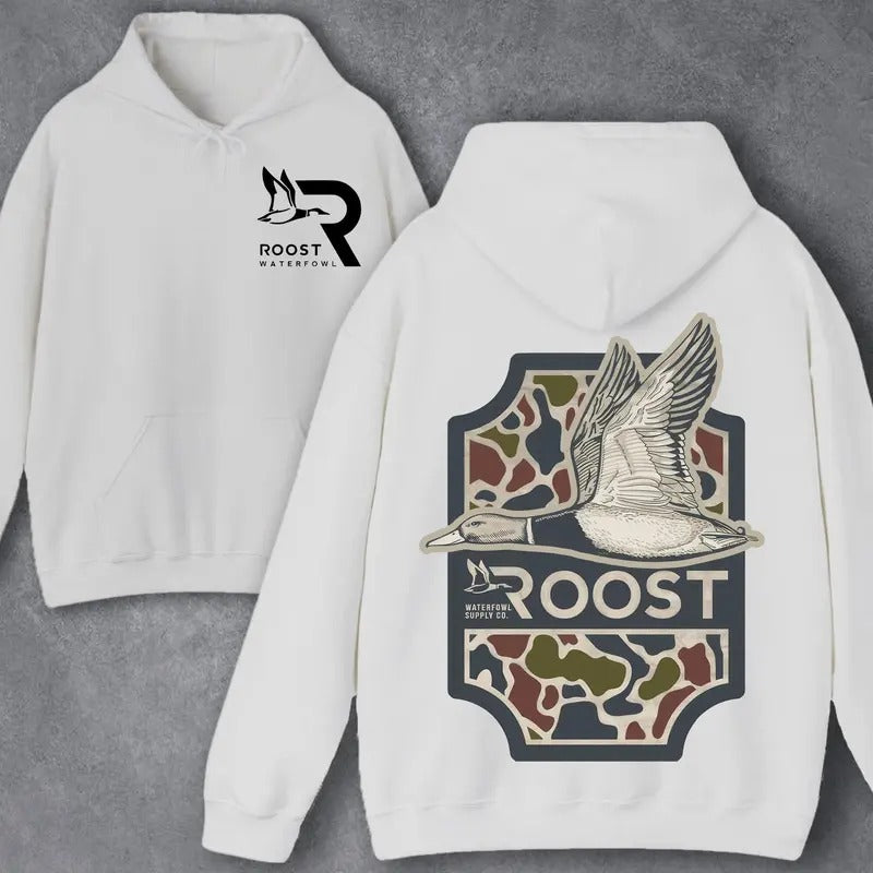 Roost Waterfowl Duck Hunting Camo Bottomland 2 Sided Unisex Hoodie - Sweater - T-shirt Sweatshirt | GrindPrints.com