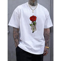 Rose Pattern Print Men's New Round Crew Neck Short Sleeve Tee, Fashion T-Shirt, Comfy Breathable Casual Sports Top For...