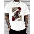 Rose Print Soft & Comfortable Tee Shirt - Men's Casual Short Sleeve T-Shirts for Summer