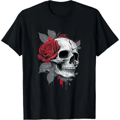 Rose Skeleton Skull Hand Red Flower Rose T-Shirt Made in USA Hoodie, Sweatshirt | GrindPrints.com