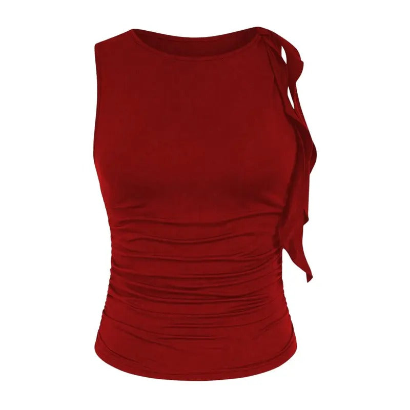 Ruched Knotted Tank Top Y2k Sleeveless Lettuce Trim Fitted Tops T-Shirts, Hoodie, Sweatshirt | GrindPrints.com