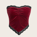 Ruched Lace Trim Strapless Asymmetrical Hem Velvet Bandana Crop Tube Top T-Shirts, Hoodie, Sweatshirt | GrindPrints.com