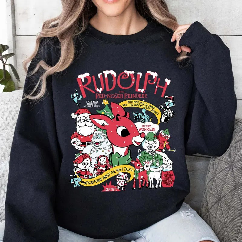 Rudolph Red Nose Reindeer Sweatshirt, Santa Rudolph Christmas T-Shirt, Christmas Movie Hoodie | GrindPrints.com