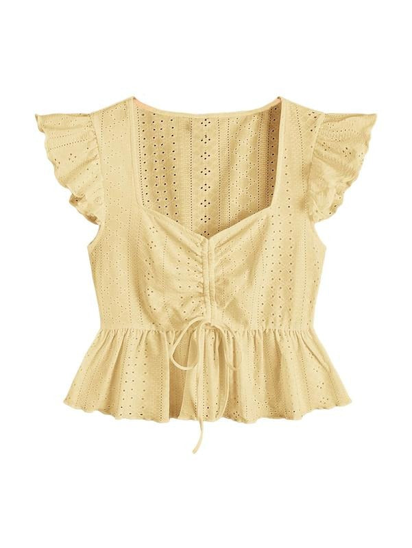 Ruffle Hem Cap Sleeve Shirts Sweetheart Neck Peplum Blouse Top Hoodie, Sweatshirt | GrindPrints.com