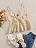 Ruffle Tie Knot Front Cami Peplum Top Strappy V Neck Smocked CamisoleY2K T-Shirts, Hoodie, Sweatshirt | GrindPrints.com