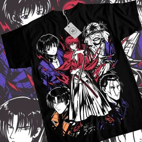 Rurouni Kenshin Samurai Himura T-Shirt Rurouni kenshin art Black Shirt All Size Hoodie, Sweatshirt | GrindPrints.com