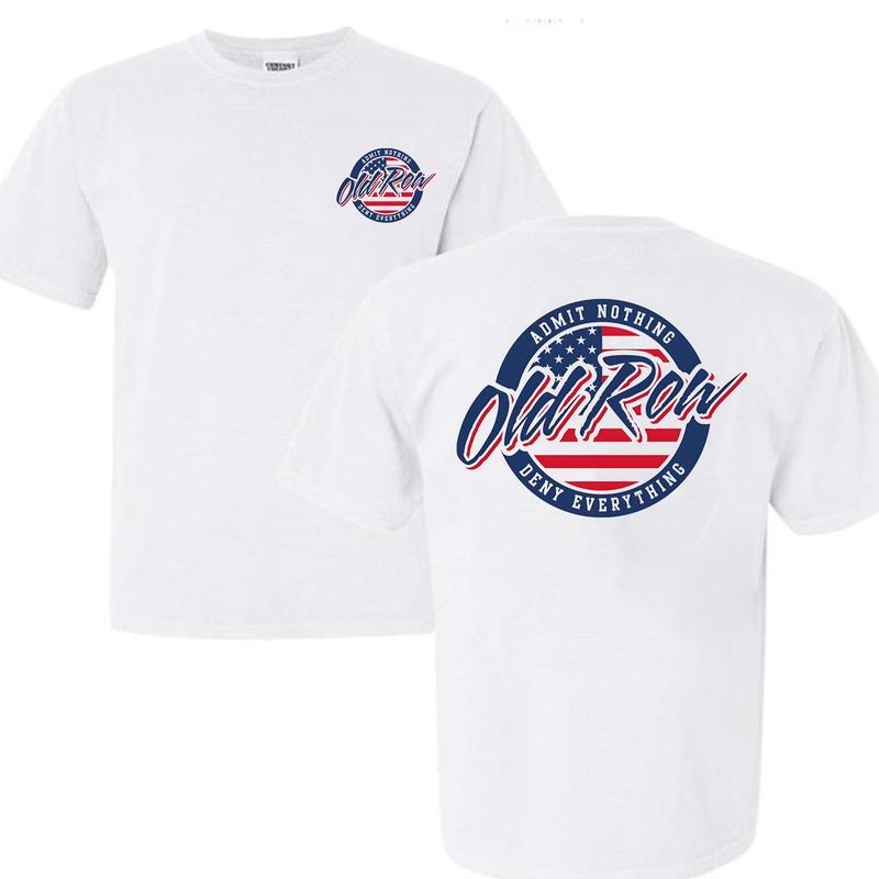 [SALE UP TO 45%] Old Row American Flag 4th of July front & back T-shirt, Trendy Old Row USA Circle Logo 2 sides T-shirt,...