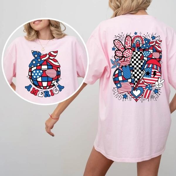 [SALE UP TO 60%] America Patriotic T-Shirt Sweatshirt, Fourth of July Tee with Front and Back Design, Red White Blue USA...