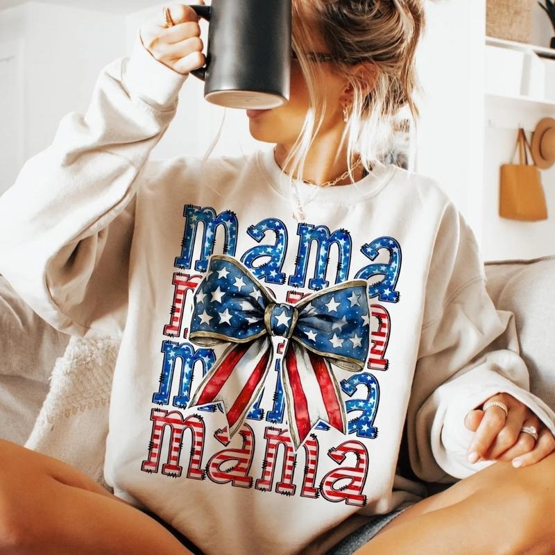 [SALE UP TO 60%] American Mama T-Shirt, Sweatshirt, 4th of July Mom Graphic, USA Flag Patriotic Shirt for Mothers, All...