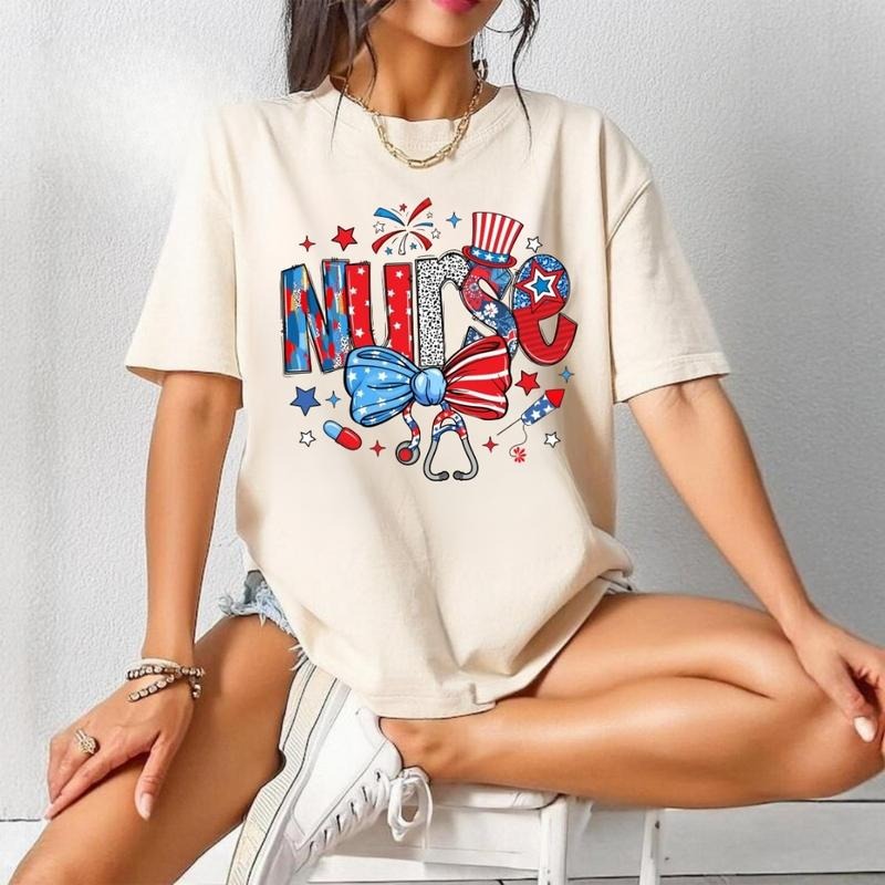 [SALE UP TO 60%] Retro Coquette Nurse T-Shirt, Sweatshirt, Patriotic USA Graphic, Memorial Day and 4th of July Shirt for...