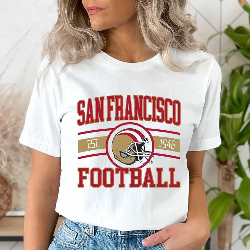 SF Football Shirt, Vintage Football Graphic Tee, School Spirit Shirt, Team Mascot Shirt, Football Classic Cotton Crew...