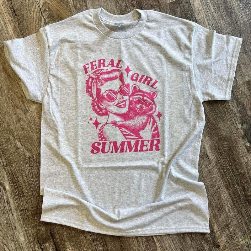 SINGLE SHIRT - FERAL GIRL SUMMER - Funny Shirt - Raccoon Shirt - Summer Tee Hoodie, Sweatshirt | GrindPrints.com