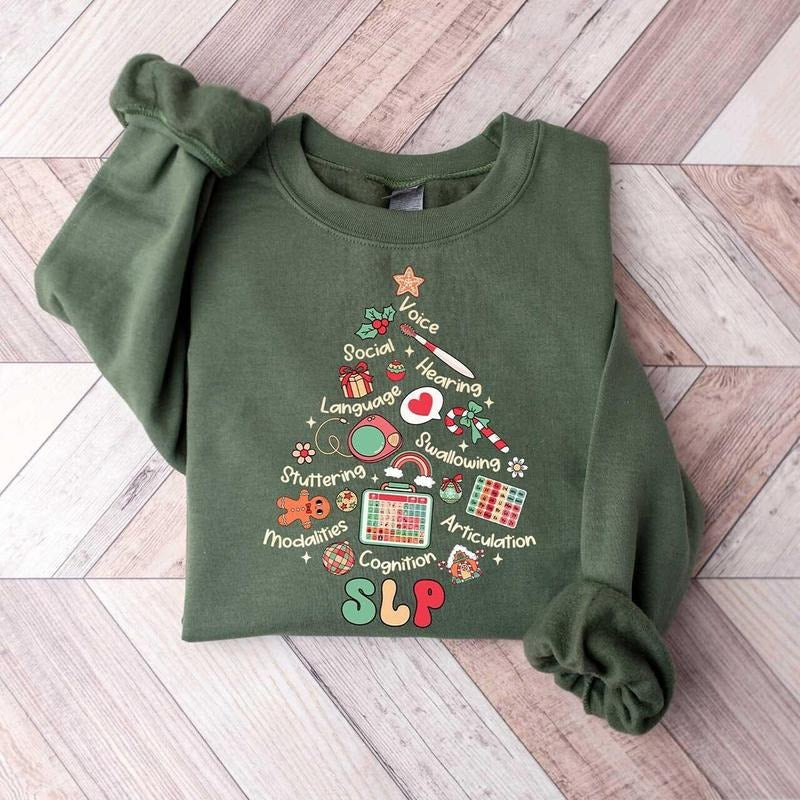 SLP Christmas Tree Sweatshirt, Christmas Tree Sweater, Christmas SLP Shirt, Speech Therapy Shirt, Christmas Speech...