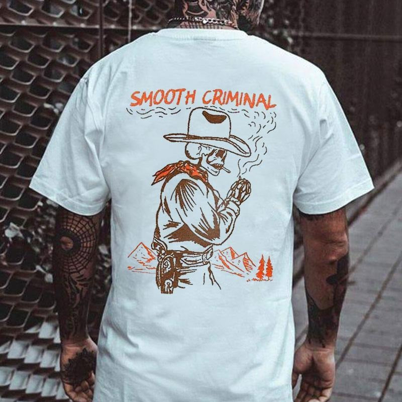 SMOOTH CRIMINAL Cowboy Skull Casual Graphic White  Back Side Printed T-shirt Sweatshirt Hoodie, Streetwear Vibes, Unisex...