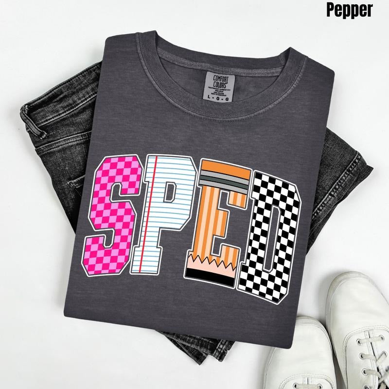 SPED Multi Checker Comfort Colors T-Shirt 'NLB' Hoodie, Sweatshirt | GrindPrints.com