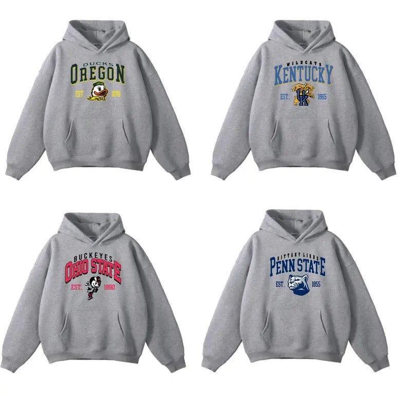 SPORT GREY HOODIE Vintage NCAA College All Teams Top Sports Classic Sweater Pullover Long Sleeve Sweatshirts Christmas t...