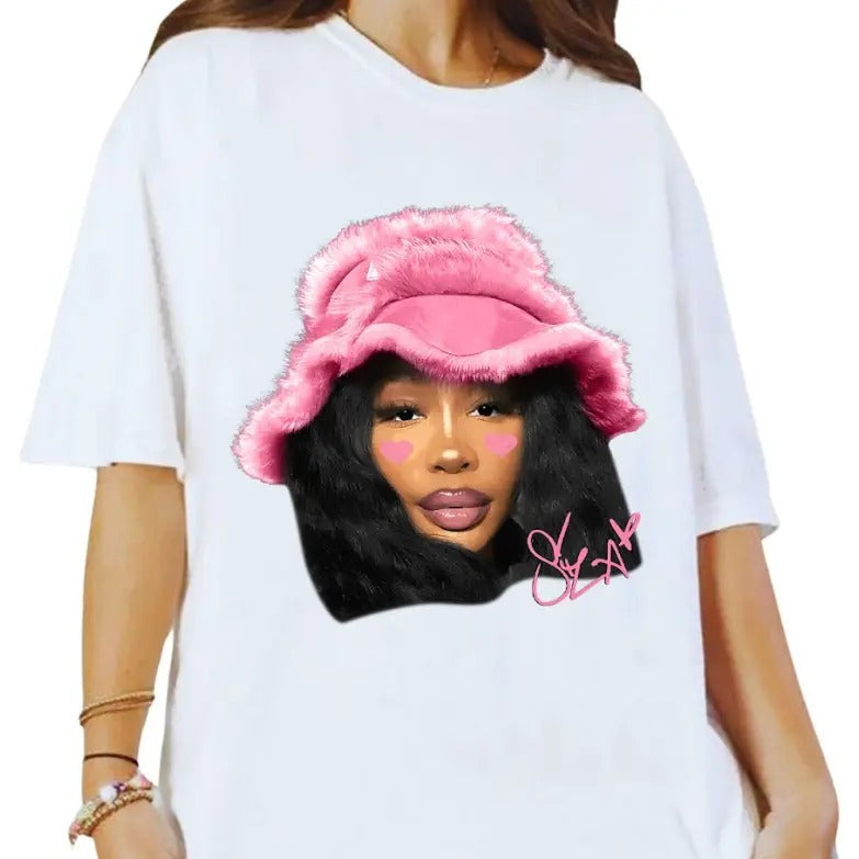 SZA Pink Heart Tee - Women's Summer Tshirt in Cotton Fabric Hoodie, Sweatshirt | GrindPrints.com