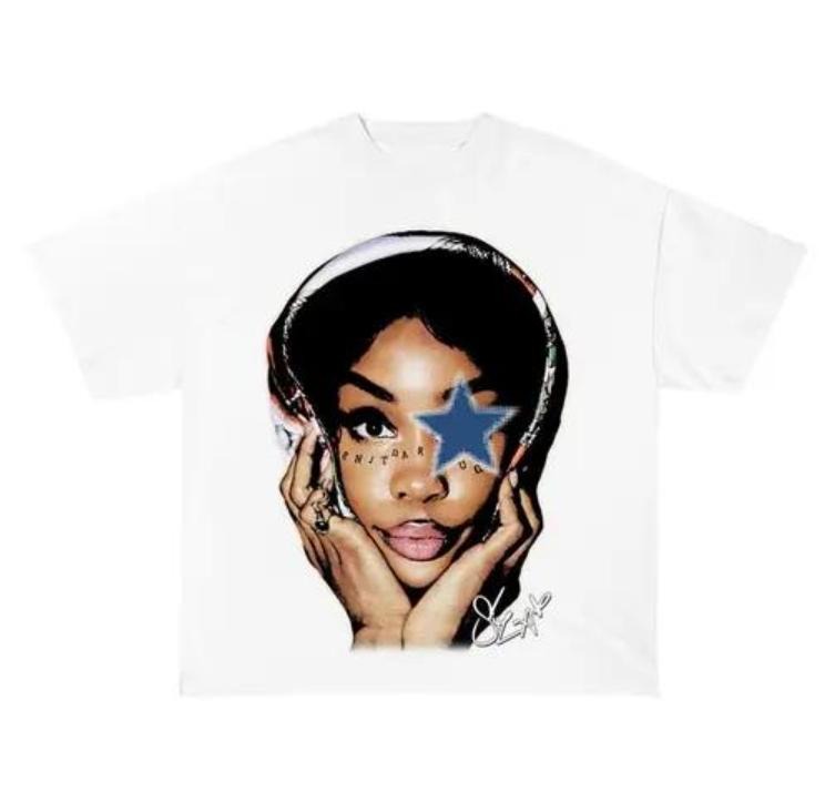 SZA Shirt , SZA Star Blue Shirt Graphic Tee Classic Cotton Fabric Menswear Hoodie, Sweatshirt | GrindPrints.com