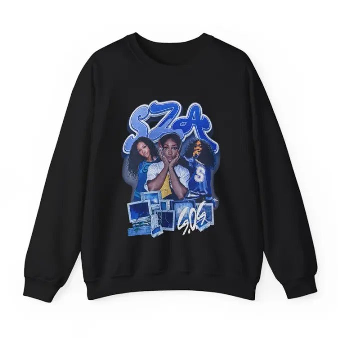 SZA Sweatshirt Black, Vintage Rap Sweatshirt SZA HipHop Graphic Print T-Shirts, Hoodie | GrindPrints.com