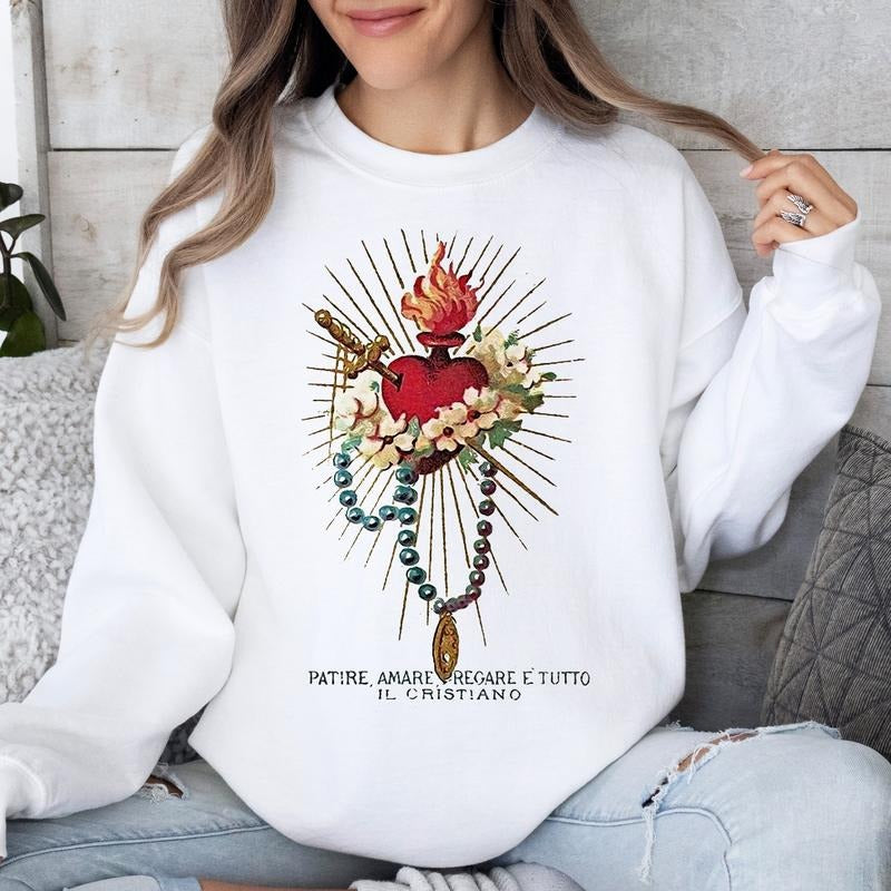 Sacred Heart - Shirt or Sweatshirt, Blessed Heart, Pink Sweatshirt Hoodie | GrindPrints.com