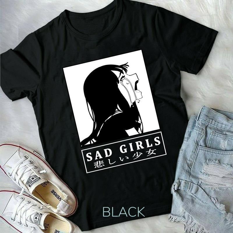 Sad Girl Anime Shirt, Nu Goth, Senpai, Ahegao Short-Sleeve Unisex T-Shirt S-4XL Hoodie, Sweatshirt | GrindPrints.com