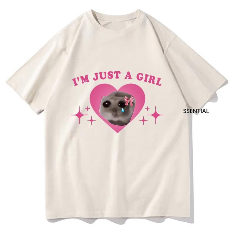 Sad Hamster Meme Im Just A Girl T Shirts Men,Women Clothing Harajuku Aesthetic Tshirt Vintage Unisex Streetwear Cotton...