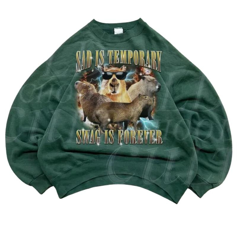 Sad Is Temporary Swag Is Forever Vintage 90s Style Sweatshirt, Retro Capybara Sweater, Capybara Lover Funny Sweater, Y2k...