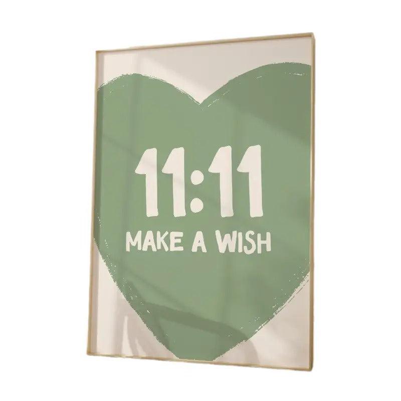 Sage Green Heart Wall Art, 11:11 Heart Art Print, Angel Number Poster, 1111 Lucky Number Print, Gifts For Friends Family...