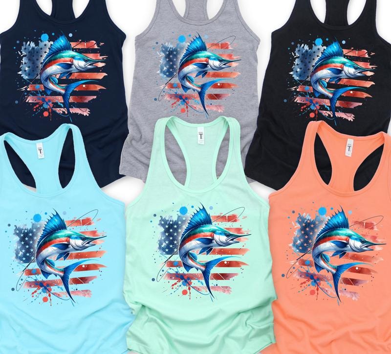Sailfish American Flag Tank Top Cotton Womenswear T-Shirts, Hoodie, Sweatshirt | GrindPrints.com
