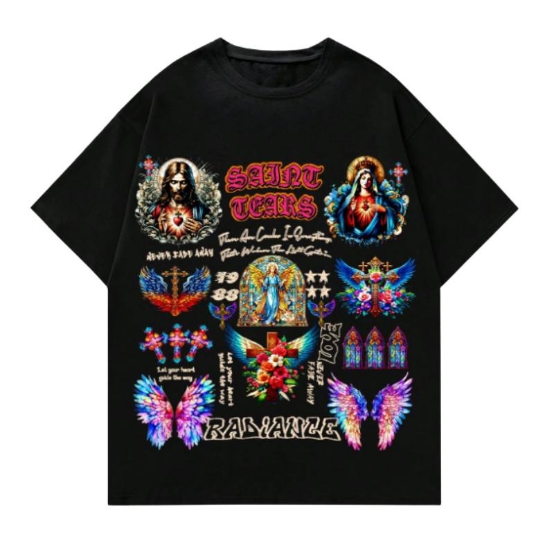 Saint Tears Gothic Y2K T-Shirt - Jesus & Angel Wings Christian Aesthetic Tee Hoodie, Sweatshirt | GrindPrints.com