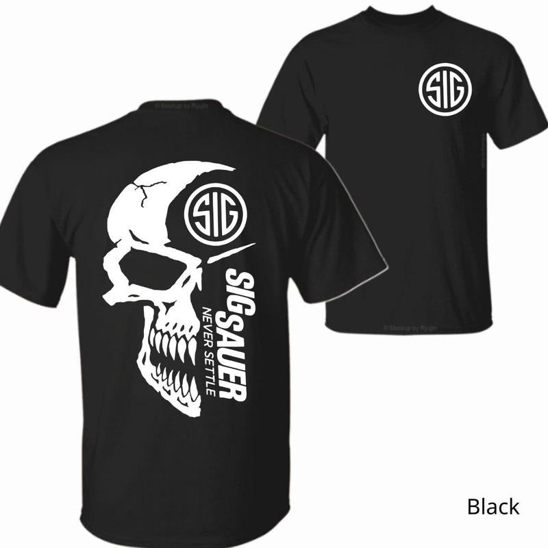 [Sale Up To 60%] Sig Sauer Tshirt Bold Skull Graphic With Sig Sauer Logo Perfect For Gun Enthusiasts Unisex Streetwear...