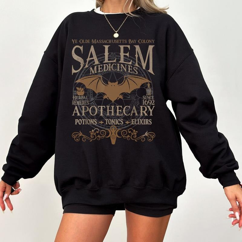 Salem Apothecary Halloween Sweatshirt, Salem 1692 Casual Crewneck Oversize Loose Long Sleeve Tee for Women Hoodie