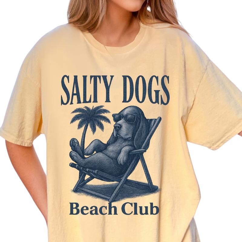 Salty Dogs Beach Club Bassett Hound Shirt ~ Relaxed Fit Printed USA Womenswear Casual Comfort Cotton Top Athletic Boho Chic T-Shirts, Hoodie, Sweatshirt