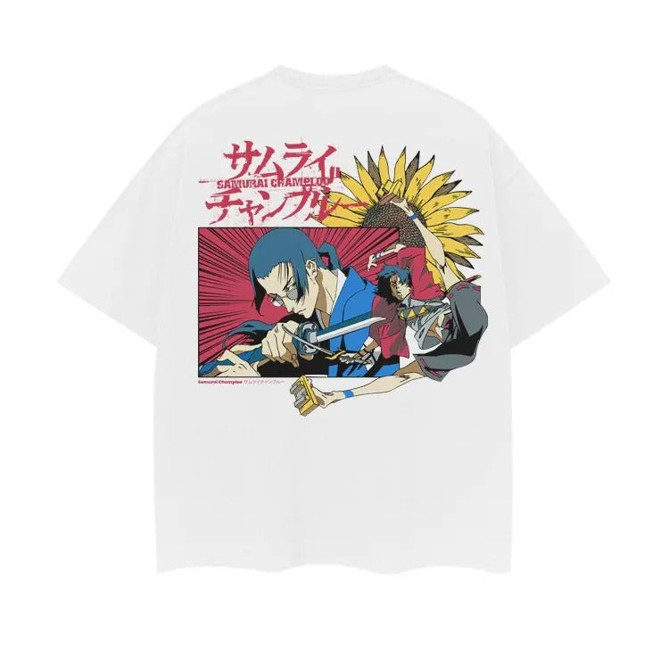 Samurai Champloo "Sunflower" Vintage Oversized Tee 100% Cotton Anime T-Shirt for Men with Original Design 90s graphic...