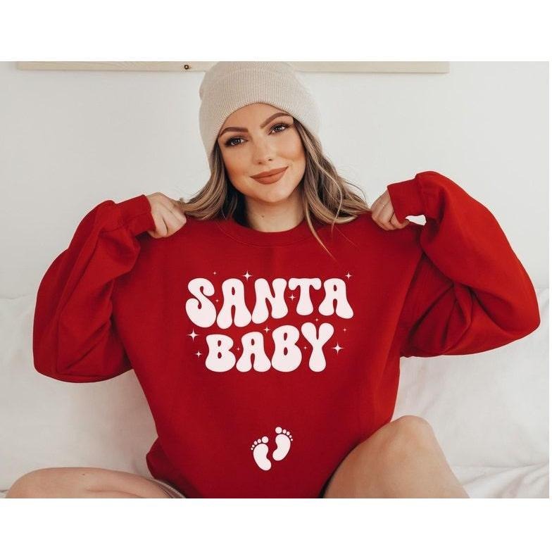 Santa Baby Sweatshirt, Christmas Pregnancy Announcement Sweatshirt, Pregnancy Announcement Shirt, Christmas Pregnancy,...