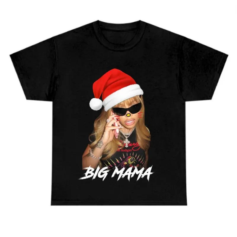 Santa Big Mama Big Face Graphic Kitty Christmas Rap Tee Shirt Streetwear Fashion Hoodie, Sweatshirt | GrindPrints.com
