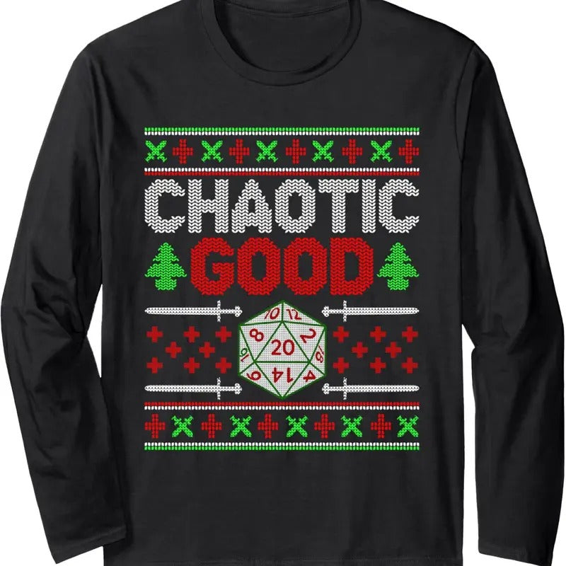 Santa Chaotic Good Christmas D20 Ugly Tabletop Sweater Long Sleeve T-Shirt Hoodie, Sweatshirt | GrindPrints.com