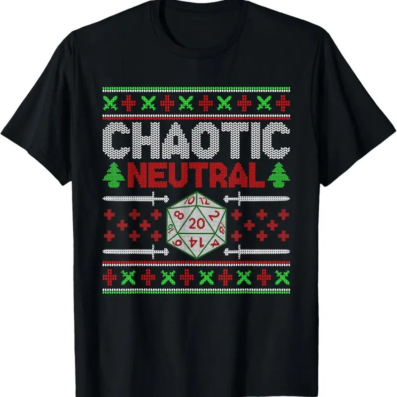 Santa Chaotic Neutral Christmas D20 Ugly Tabletop Sweater T-Shirt Hoodie, Sweatshirt | GrindPrints.com