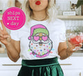 Santa Christmas T-Shirt Faux Glitter Tshirt Holiday Bright Tee Xmas Santa T-Shirt Glitter Faux Tshirt Colorful Santa Tee...