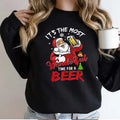 Santa Claus Drinking Beer Wonderful Time Christmas Graphic Sweater Casual Street Style Fleece Crewneck Pullover...